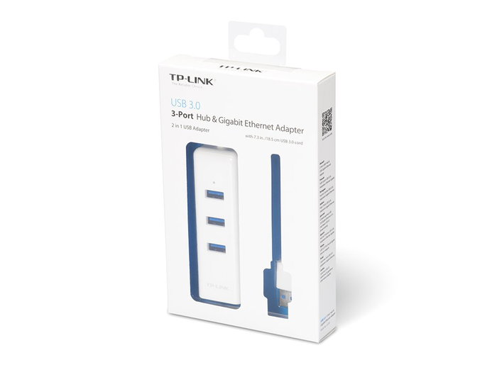 TP-Link UE330 Adaptador 2 en 1 con Hub de 3 Puertos USB 3.0 y Ethernet Gigabit Blanco